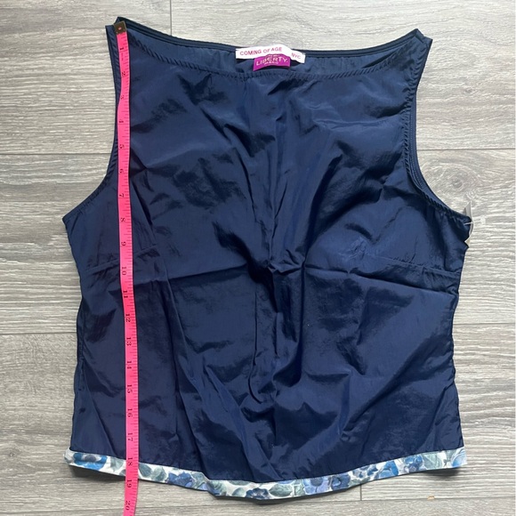 NEW Coming of Age NYC Liberty Fabric Navy Blue Sleeveless Tank Rose Trim Size L - Picture 7 of 8